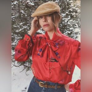 Vintage Levi’s red satin button up blouse size medium